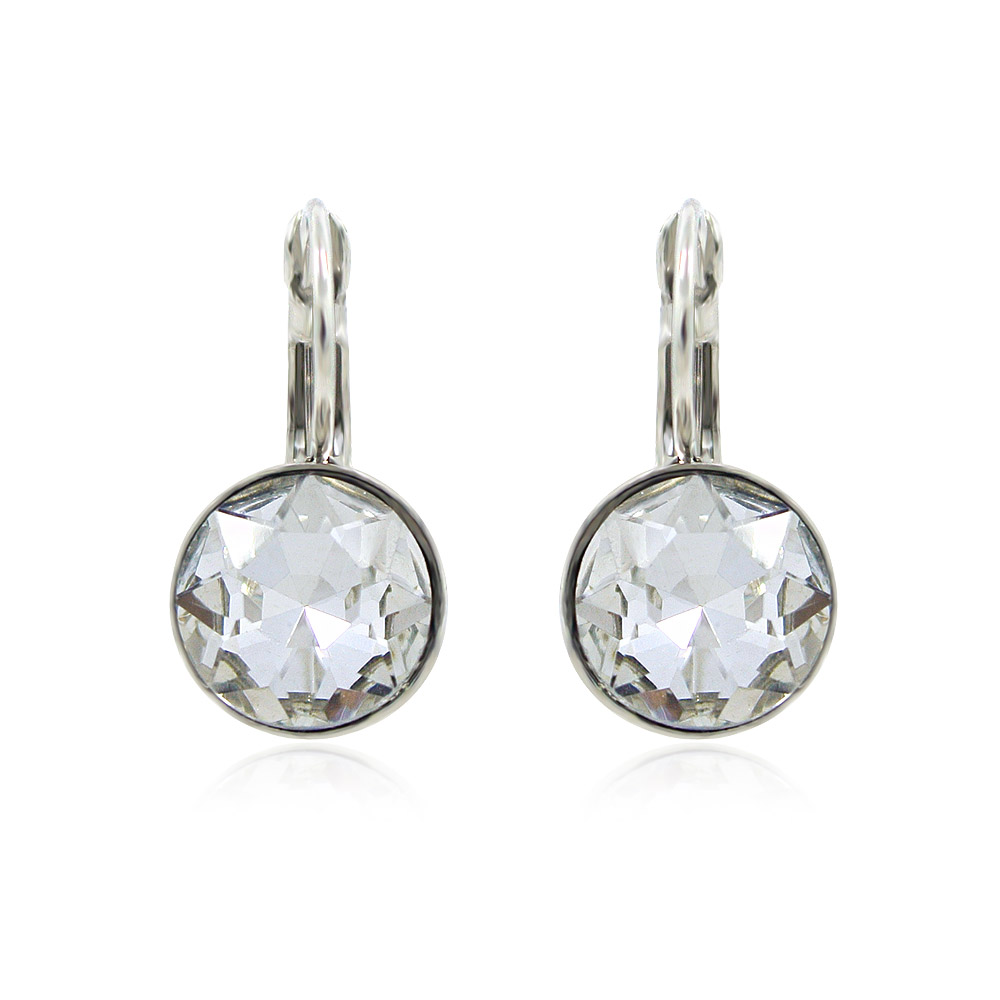 10mm Round Rhodium Clear Solitaire Earrings